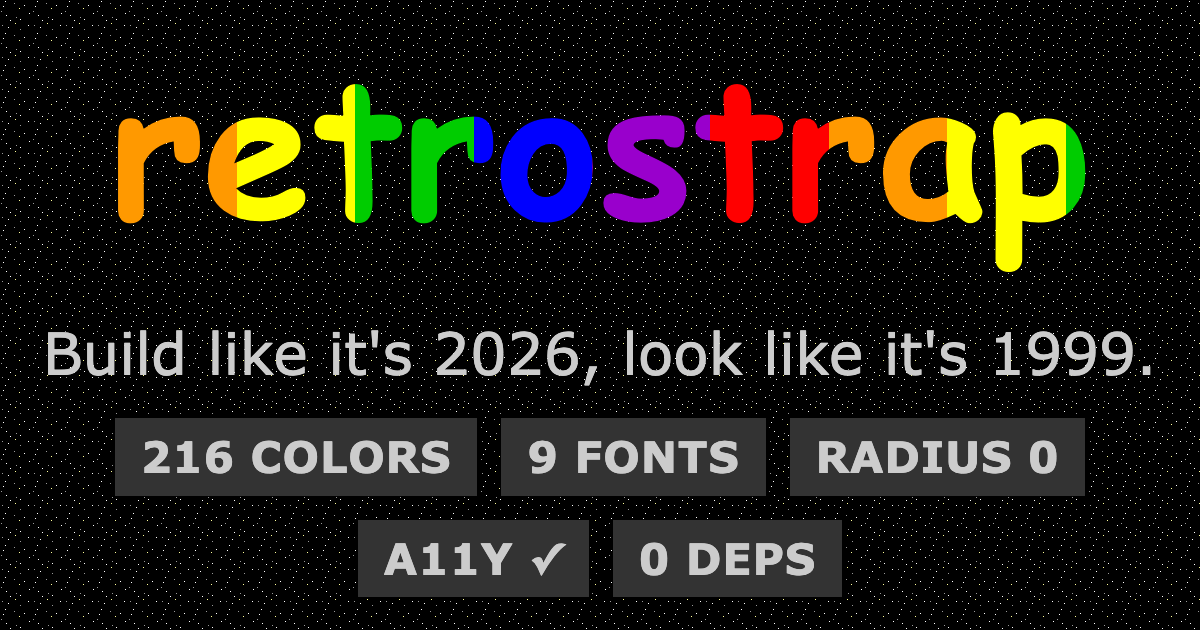 The retrostrap wordmark, tagline, and feature badges on a starfield